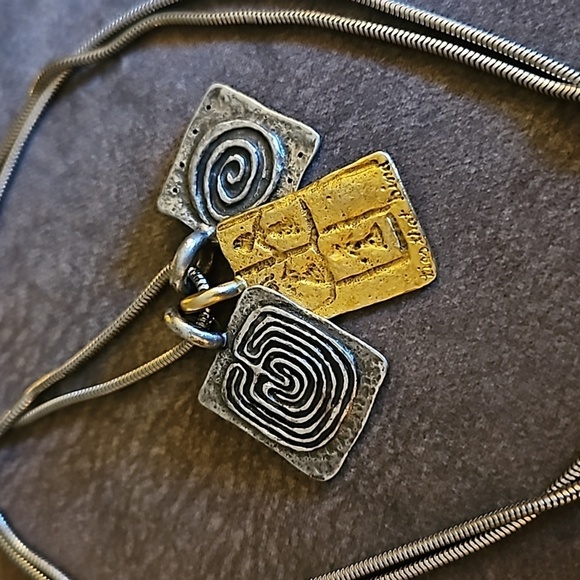 CHICO'S Long Snake Chain Spiral Greek Ties That Bind Charm Pendant Necklace - Picture 2 of 8